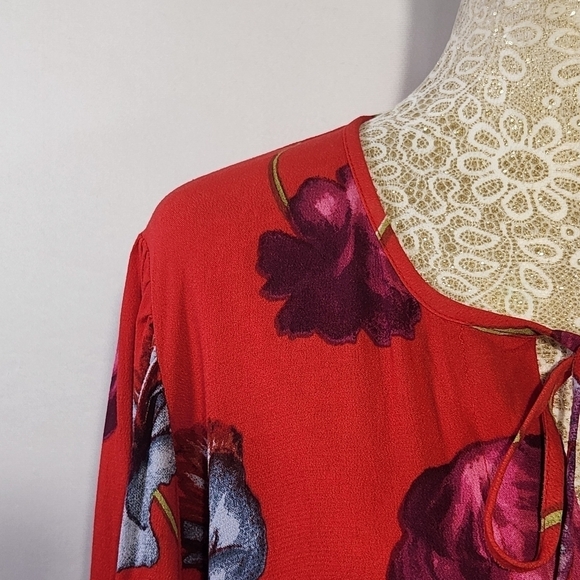 Band of The Free Crop Top Floral Scallop Tie Front Long Sleeve Smocked Size L - Picture 3 of 12